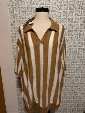 Magaschoni Camel and White Striped Polo Tunic